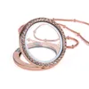 Rose Gold Silver DIY Glass Lockets Halsband med Crystal 30mm Circle Magnetic Floating Charm Locket Pendants Snake Chains