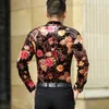 الجملة- تصميم جديد 2016 الخريف الشتاء الرجال الأزهار المخملية القمصان الذكور طويلة الأكمام الزهور المطبوعة الذهب المخملية اللباس قميص