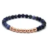 Hot koop 1 stks 6mm natuursteen kralen sieraden echte vergulde ronde koperen kralen heren armbanden Beste geschenk