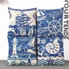 Summer Mediterranean Sea Style Pillow Case Square 45*45CM Linen Cotton Cushion Cover Conch Sailing Pillow Skin With Zipper