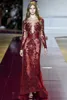 Zuhair Murad 긴 소매 이브닝 드레스 Bateau Appliques 레이스 스팽글 연예인 가운 바닥 길이 저녁 파티 착용