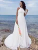 背中の夏のビーチシフォンAラインのウェディングドレス帝国ウエストホルターシフォンスイープトレインプラスサイズのマタニティ花嫁のドレス