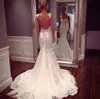 2019 Abiti da sposa con schienale basso Pizzo senza spalline Sirena Stile tromba Abiti da sposa modesti Custom Made Vestido De Noiva Sereia