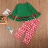 Barn jul pyjamas tjejer kläder uppsättningar tecknade outfits långärmad toppar + blommiga byxor två stycken kostym barn kläder höst baby kläder