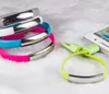 100 sztuk Kolorowe Krótki Płaska Bransoletka Zespół Nadgarstek Magnetyczny USB Kabel Wrist Band 2.0 Synchronizuj ładowarki Dane Ładowanie Kable do smartfona