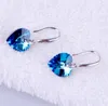 Blue Crystal Heart Charm Oorbellen 925 Silver Long Drop Love Earring Bridal Wedding Sieraden voor Vrouwen