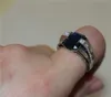 Mannen 925 Zilver Blauwe Saffier Gesimuleerde Diamant CZ Edelsteen Emerald-cut Ringen Verloving Huwelijksverjaardag Band Sieraden jongens