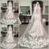 2019 Best Selling Cheapest In Stock Long Chapel Length Bridal Veil Appliques Long Wedding Veil Lace applique with Comb