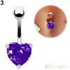 Partihandel-Silver Gold Navel Belly Button Ring Rhinestone Bar Heart Star Belly Piercing Body Smycken 97TV