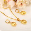 Egg Oval Bead Necklace Pendant Bullet Earrings Jewelry Set Party Gift 14k Yellow Fine Gold GF Africa ball Women Fashion