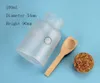 Wholesale- 45pcs/Lot Wholesale Plastic Cosmetic Bottle 100ml Bath Salt Pot With Wooden Spoon Facial Mask Refillable Container