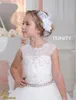 فساتين 2016 Cap Sleeves Crystals Lace Tulle Flower Girl Dresses Vintage Child Pageant Dresses Flower Flower Girl Dresses F09