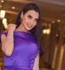 Simple violet une ligne robes de soirée en satin sur l'épaule robes de bal longueur de plancher saoudien arabe robes de soirée formelles pas cher livraison gratuite