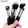 Docolor 8pcs Set di pennelli per cosmetici Pennelli per trucco da viaggio Manico in legno per capelli sintetici di alta qualità con cilindro nero