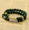 Moda Mężczyźni Kobiety Biżuteria Hurtownie 8mm A Glask Green Tiger Eye Stone Micro Inlay Clear CZ Zroszony Bransoletki