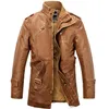 Jaquetas dos homens Atacado - Jaqueta de couro PU Homens Longo Lã Stand Colarinho Casacos Motocycle Overcoat Trench Parka Jaqueta de Ceo1