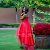 New Red High Low Fuffy African Black Girl Prom Dresses 2019 더 독특한 Ankara 드레스 여성 이브닝 가운 슬리브 Festa8934599