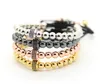 Ny mode rund pärlor väv Svart Micro Pave Cz Charm Balls Braiding Macrame Armband Bangles Smycken