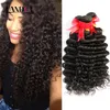 Brasiliansk djupvåg Curly Virgin Human Hair Weaves Bundes Obehandlade Peruvian Malaysian Indian Cambodian Brazillian Curly Hair Extensions