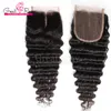 100% Malezya Derin Dalga Üst Frontal Kapatma Ücretsiz Bölüm 4 * 4 Hairpieces Virgin İnsan Saç Doğal Renk Boyat Edilebilir Ayrıca Toptan Çok Popüler