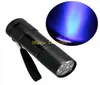 Free Shipping Mini Portable 9 LED UV Ultra Violet Flashlight Torch Light Lamp Black color,100pcs/lot