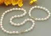 Cassic Natural 10-12mm South Sea White Pearl Necklace 18Inch 14K Gold Clasp Free Armband 7.5-8In