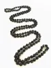 ST0323 Fancy Black Steen Ketting maken 72 inch lange ketting Larvikiet steen geknoopte ketting voor vrouwen boho sieraden