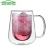 JANKNG 1 Pcs Handmade Healthy Coffee Glass Cups Clear Beer Mugs Double Wall Glass Coffee Cups Heat Resistant Glass Cups Gift Good Quality