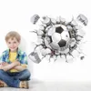 3d Football Soccer Fire Playground Broken Wall Hole view quote goal home decals wall stickers for kids rooms boy sport wallpaper