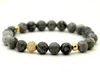 2016 High Grade Jewelry Wholesale 8mm Grey Picture Jasper Stone Beads Micro Pave Black and Gold CZ Beads Bracelets Mens gift