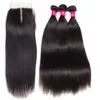 Vague corporelle droite péruvienne Kinky Yaki Vague profonde Kinky Curly Vierge Cheveux humains 3bungles avec fermeture en dentelle Brésilienne cheveux péruviens