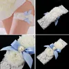 Toptancı beyaz ve gökyüzü mavi inci çiçek düğün gelin jartiyer dantel elastik düğün jartiyer düğün iyilik malzemeleri için satış