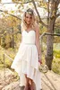 2017 Land HI Lage Trouwjurken Goedkope Sweetheart Ruched Tiered Hoge Low Beach Bruidsjurken met Beaded Sash Custom Made EN8235