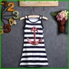 2016 top fashional style girls navy anchor sleeveless striped dresses children kids sequined blue white stripes party vestidos free shipping