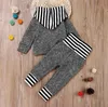 Ins Infant Baby Set Boys Diasosaur Outfits Kids Stripe Hooded Tops Sweatshirt + Pants 2pcs Children Cotton Clothing Suit 13532