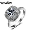 Vecalon 2016 fashion Design Anello di fidanzamento per donna Anello con diamante simulato da 3 ct Cz Anello in argento sterling 925 con fascia femminile