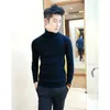 Al por mayor-2016 nuevos suéteres de los hombres de la marca de moda suéter coreano hombres cuello alto hombres manga completa color sólido mezcla de lana gruesa suéter para hombre