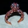 Luxus-Schmuck-Blume, 100 % Silod, 925er-Sterlingsilber, Roségold-Ring, großer 3 Karat Diamant, CZ-Edelstein-Ring, Verlobung, Hochzeit, Paar-Ring-Set