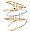 Gold Plated Adjustable CZ Crystal Pulsera Double T Shaped Metal Cuff Bracelets&Bangle Open Cross Charm Bracelet For Women Or Men