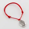 MIC 50 pcs Adjustable Bracelets Red Waxes rope Antique silver Alloy ST. JUDE THADDEUS Jesus Oval Medal Charm Adjustable Bracelet B-31