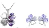 Fashion Clover Four Leaves Hearts Crystal Rhinestone Necklace 925 Silver Earring Set Austria Crystal Necklace Jewelry