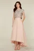 2019 Girls Party Dresses Sparkly Two Piecesスパンコールトップヴィンテージティーの長いプロムドレスPOC6386908の高い低ブライドメイドドレス