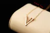 Korean Brand Gold Plated Chain Necklace & Pendant Fashion Women Crystal Letter V Pendant Necklace Jewelry Costume Bijoux
