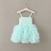 Girls beaded flowres party dress girl lace suspender tiered tulle tutu dresses kids pink princess clothing A9360