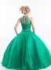 Emerald Green Girls Pageant Dresses Halter High Neck Tule kristallen Kinderen Appliques Glitz Bloemmeisjes Jurken9845893