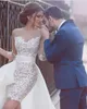 Abito da sposa corto 2016 Elegante guaina bianca illusione illusione maniche lunghe abiti da sposa da sposa abito da sposa staccabile abito ospite 4376488