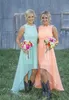 New Beach Chiffon Bridesmaid Dresses Lace Crew Neck High Low Western Country Summer Cheap Plus Size Formal Party Prom Dresses1579813