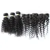 Cheveux brésiliens tissés avec fermeture frontale en dentelle 13 * 4 pas cher 100% non transformés profonds 3pcs de cheveux bouclés et oreille à oreille Full Frontals