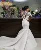 2019 Branco de Luxo Mermiad Vestidos de Casamento Com Apliques de Renda Gola Alta Mangas Compridas Vestidos de Casamento Custom Made Vestidos de Noiva