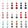Various Colors 3 Pom Pom Waterproof Wax Line Ball Earrings Bohemian Multi Layer Thread Wrapped Earring for Women Girl Jewelry Gift